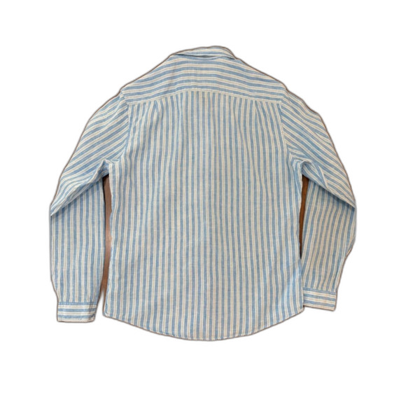 Richards Balneário Linen Button-Up Shirt Blue White Striped Mens Sz 3 M/L Brazil - Picture 3 of 9